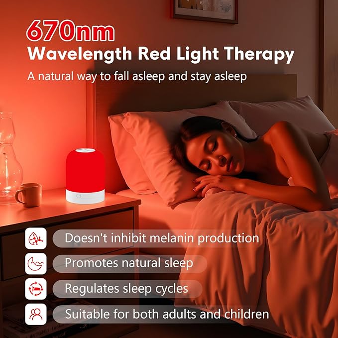 Red Light Therapy Sleep,Reds Nightlight with 670nm Wavelength Aid to Support Deep Relaxation,Touch Remote Control Red Light for Sleep Lamp Backed by Science for Adults & Kids Bedrooms