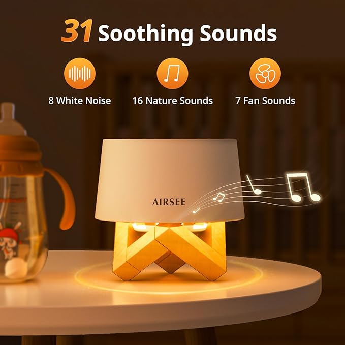 Airsee White Noise Sound Machine, 31 Soothing Sounds 4-Level Breathing Night Light Portable Sound Machine for Baby Adults,4 Timer Memory Function 32 Volume Levels Sleep Machines for Home Office Travel