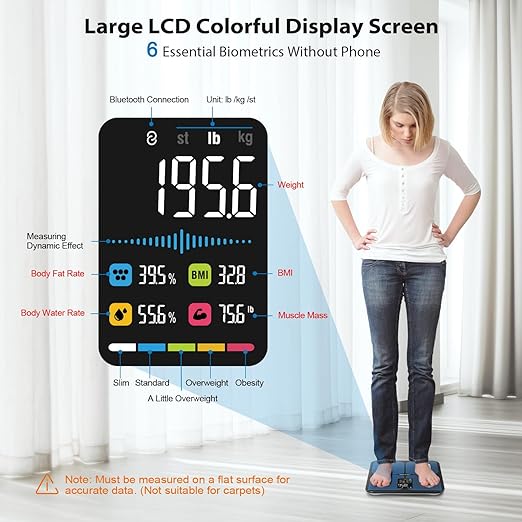 ABLEGRID Digital Smart Bathroom Scale for Body Weight and Fat Percentage,Body Fat Scale with BMI Large LCD Display,Accurate Body Composition Analyzer,Weighing Machine for People with Fitness App,400lb