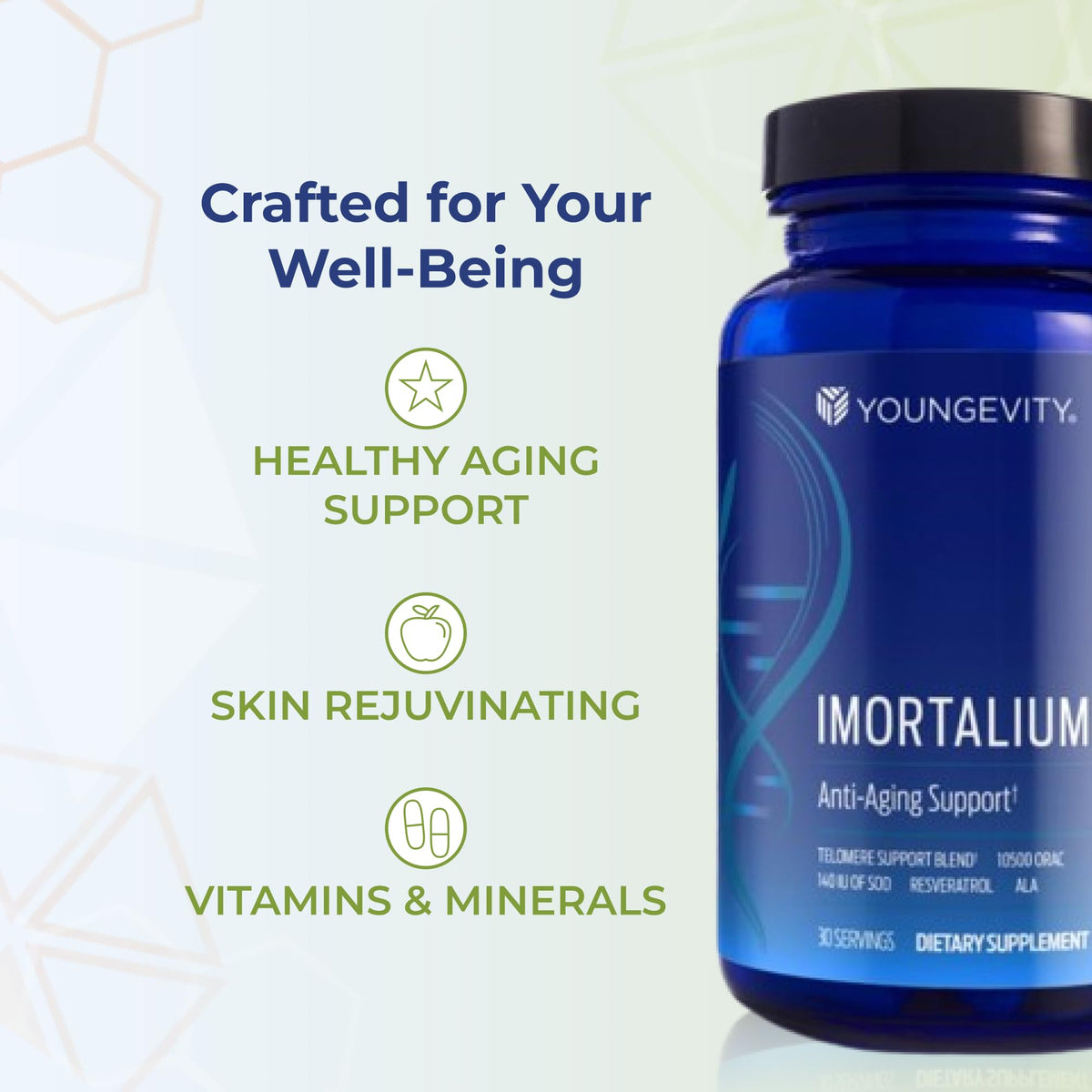 Youngevity Imortalium® - Anti-Aging Telomere Health, Fucoxanthin, Carotenoid Blend, Fucoidan Blend, MSM, Glutathione, Skin Rejuvinating Blend + 12 Whole Foods 120 Tablets (Pack of 1)
