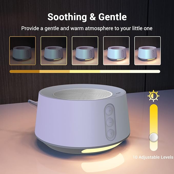 BGOVERSS White Noise Machine with 14 Soothing Sounds and 10 Levels Night Light for Sleeping, 5 Timers and Memory Feature - Plug in Sound Machine for Nursery, Baby, Kids, Adults - Light Purple
