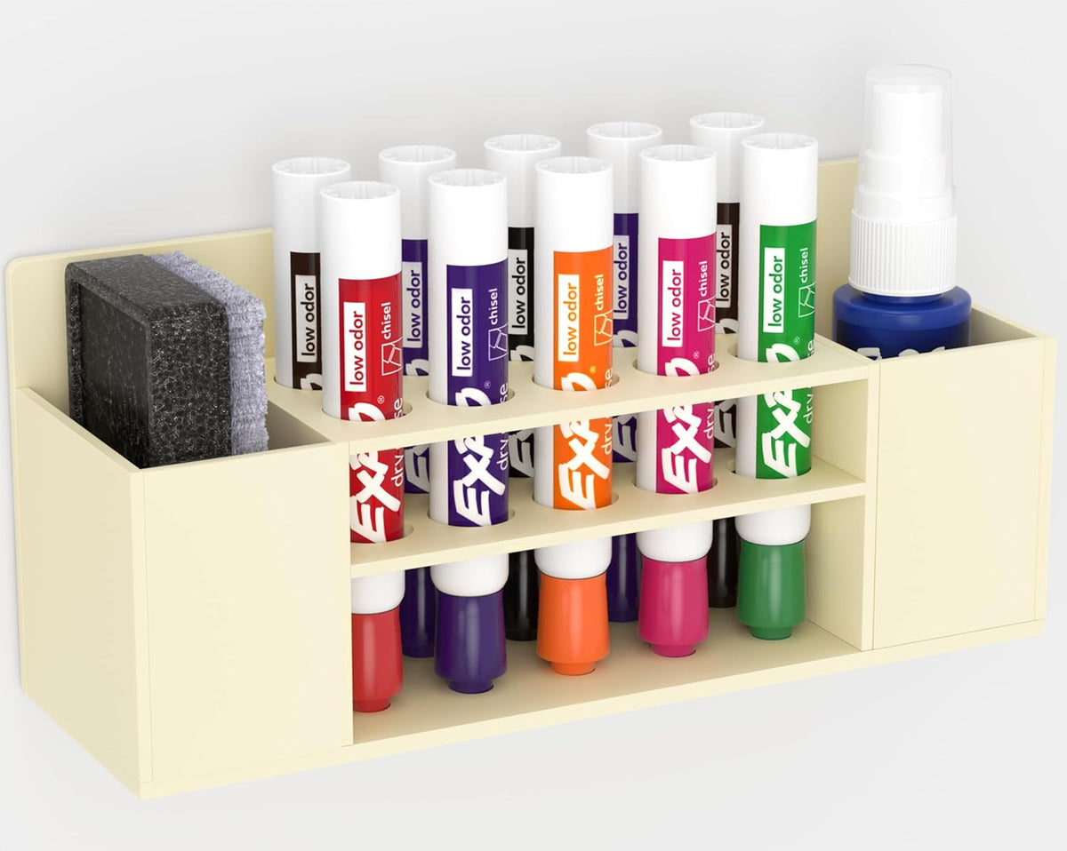 HBlife Acrylic Magnetic Dry Erase Marker Holder for Whiteboard, Wall Mount 10 Slots Magnet Pen Pencil Holder for Fridge Refrigerator, Locker Organizer Accessories for School Classroom Office, Beige