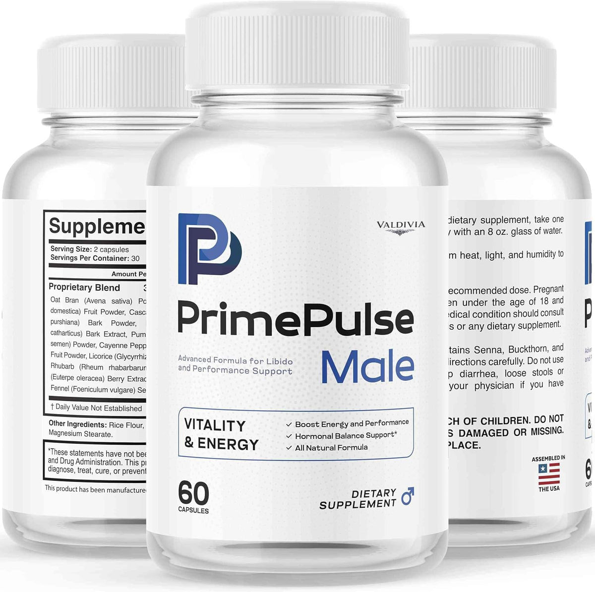 Valdivia (3 Pack) Prime Pulse Male - Official PrimePulse Men Supplement, Maximum Strength Energy Support, Natural Advanced Formula for Overall Health & Wellness, 180 Capsules for 3 Months
