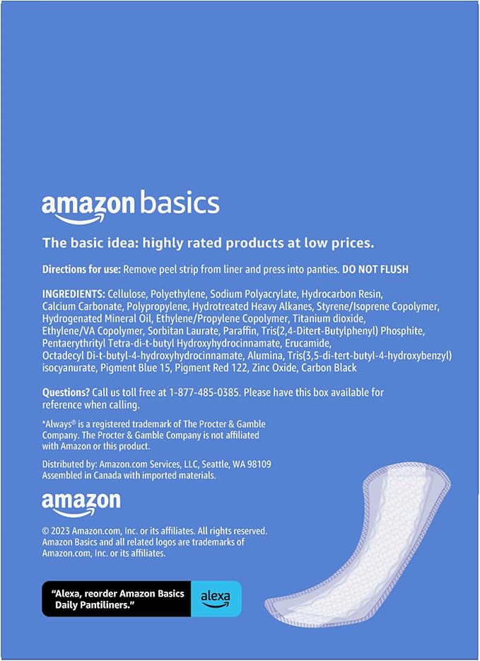 Amazon Basics Daily Pantiliner, Regular Length, Pads for Women, Unscented, 50 Count (Previously Solimo)
