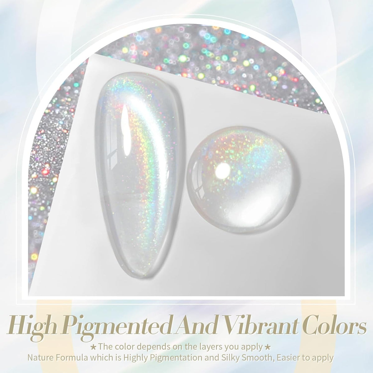 Born Pretty White Glitter Cat Magnetic Eye Gel Nail Polish, Holographic Glitter Iridescent Gel Nail Polish Soak Off Led Gel Nail Polish Nail Art Gel Manicure Salon DIY Gifts 15ML
