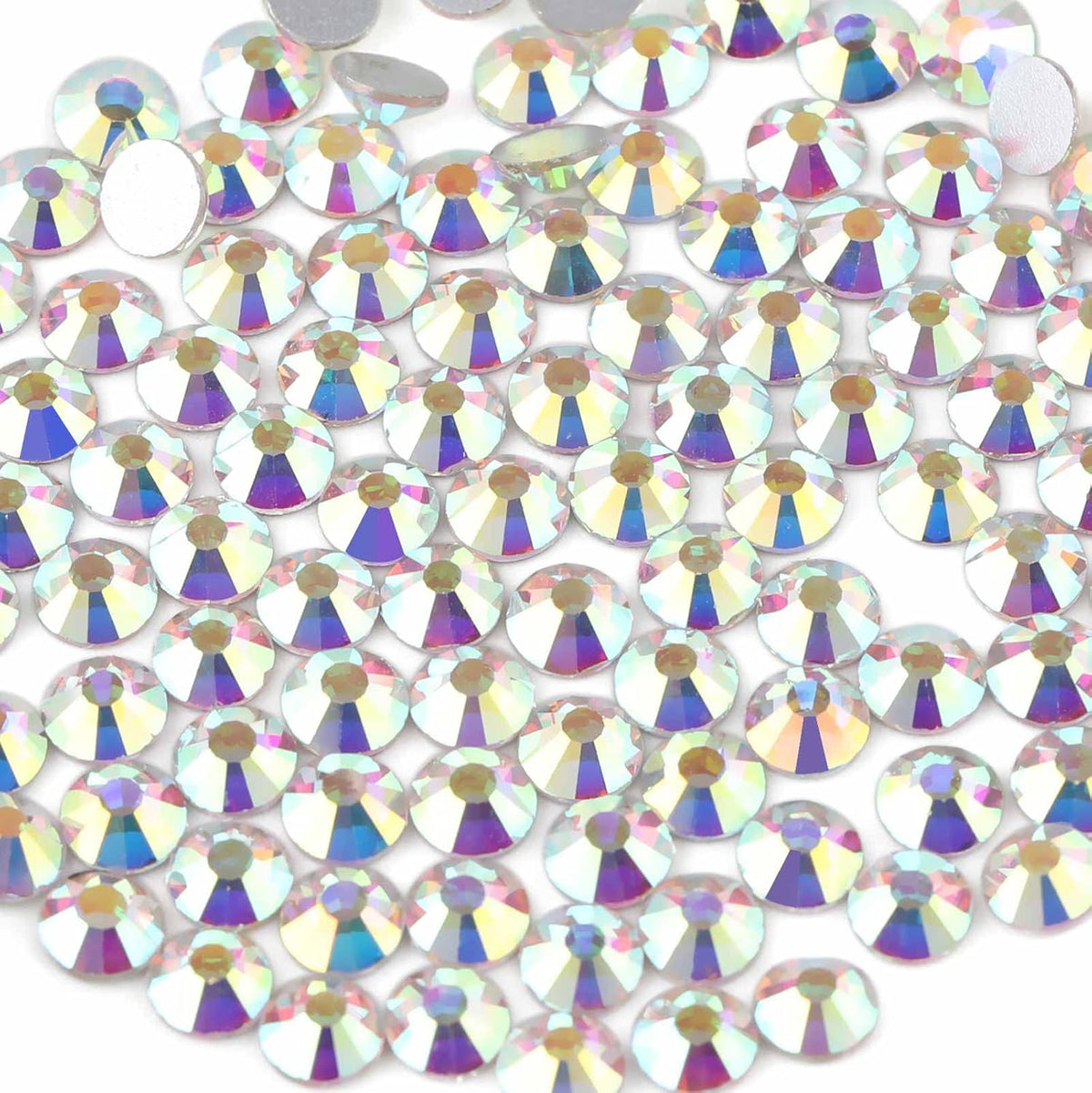 beadsland 144pcs Flat Back Crystal Rhinestones Round Gems for Nail Art and Craft Glue Fix, Crystal AB, 10mm, SS50/144pcs