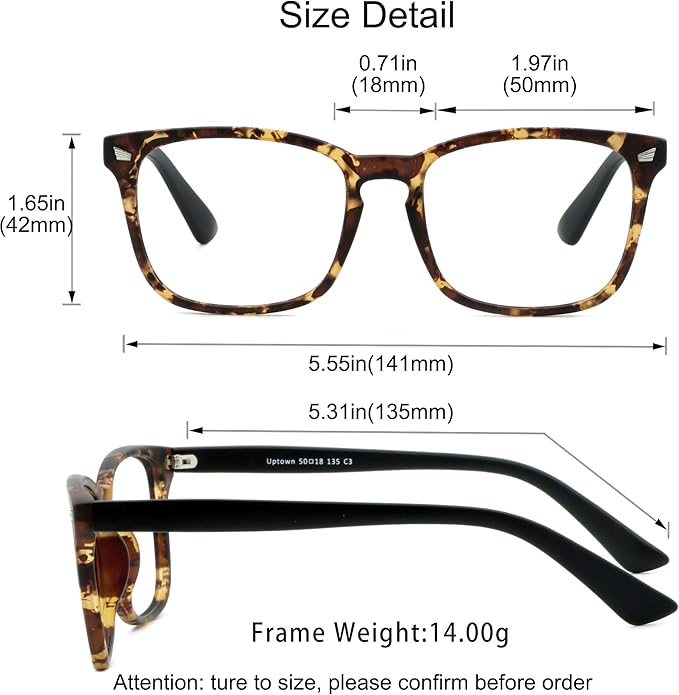 YEIN Bifocal Reading Glasses with Blue Light Blocking Lenses, Bifocal Reader for Women and Men, Vintage Square frame with Spring Hinge (+0.00/+1.25 magnification)