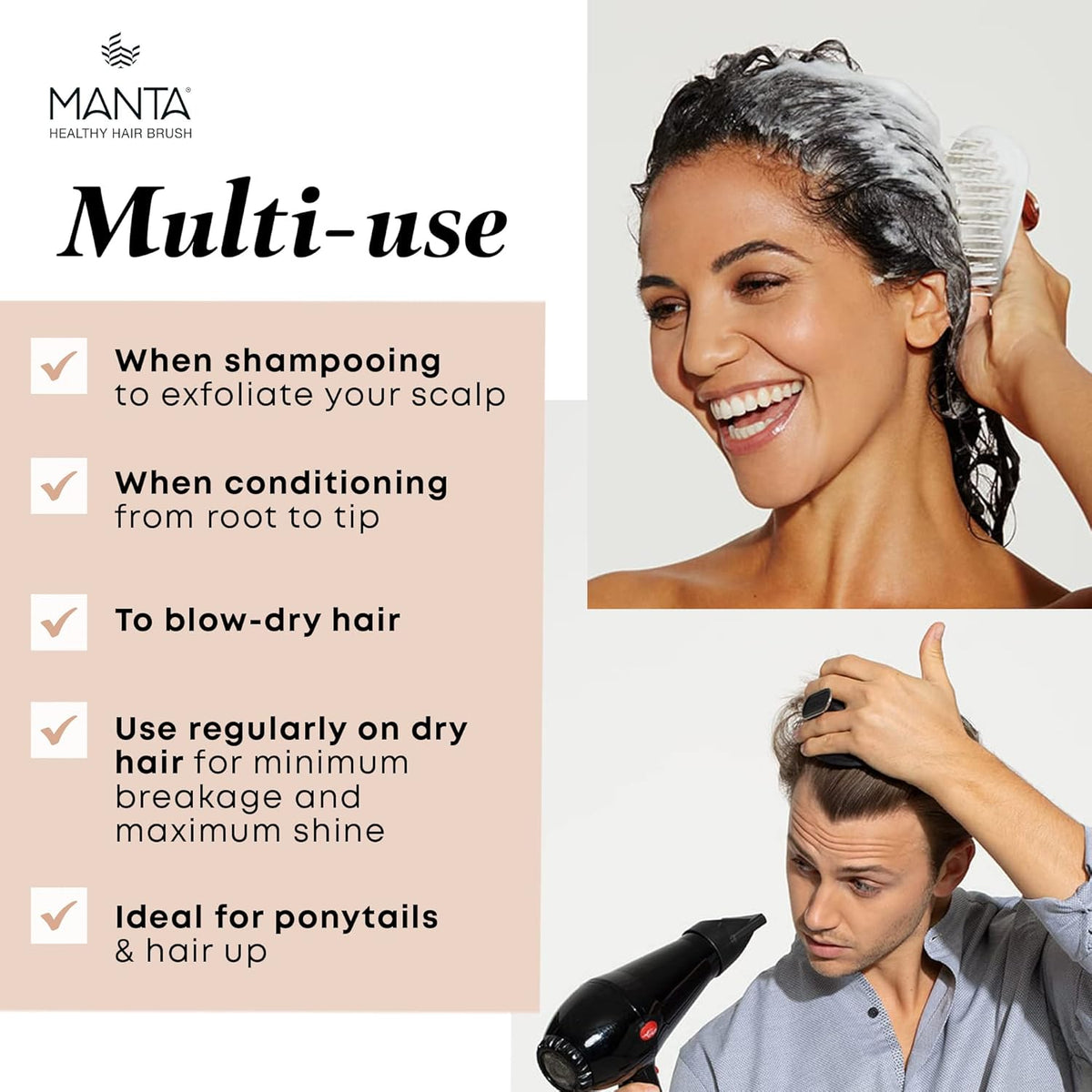 Manta Original Anti-Breakage Hairbrush – Gentle Detangling Brush for Wet & Dry Hair, Flexible Hairbrush for All Types, Healthy Hair Care for Women & Men, Burgundy