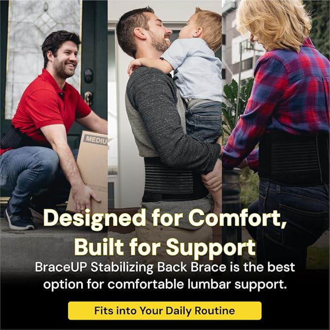 BraceUP Back Support Belt for Men and Women - Breathable Waist Lumbar Lower Back Brace for Sciatica, Herniated Disc, Back Pain Relief, with Dual Adjustable Straps (S/M 28-35 In)