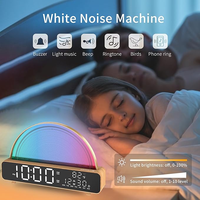 Sunrise Alarm Clock Wake Up Light for Kids, Bedrooms, Digital Sunlight Alarm Clock Dawn Simulator with Touch Night Light, 13 Soothing Sounds, Snooze Timer, Dual Alarms, Sunrise Simulation