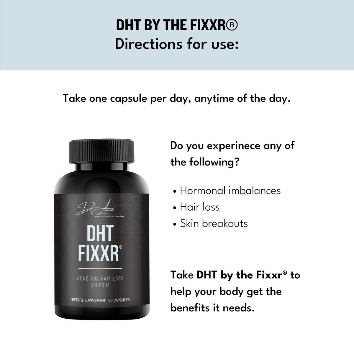 Fixxr DHT Support by Dr. Amie | with Saw Palmetto and Nettles | Acne and Hair Loss Support | 60 Capsules