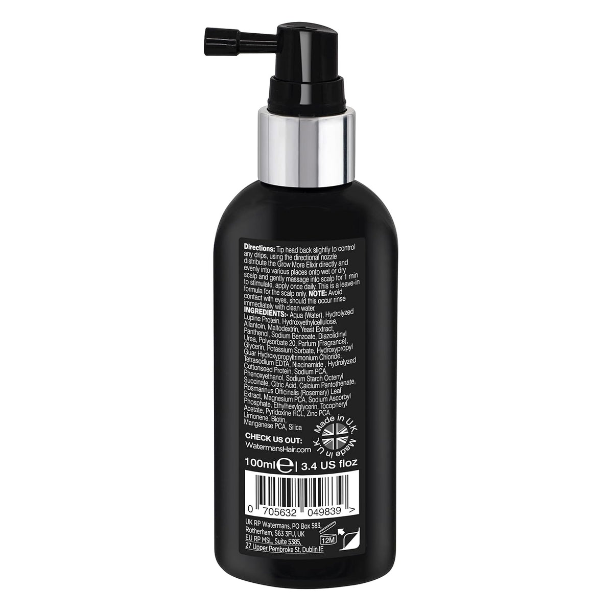 Watermans Grow More Hair Growth Serum | Supports Thicker, Stronger Hair with Biotin, Rosemary & DHT Blockers | Lightweight, Fast-Absorbing & Vegan | Helps Improve Scalp Density – 3.4 fl oz