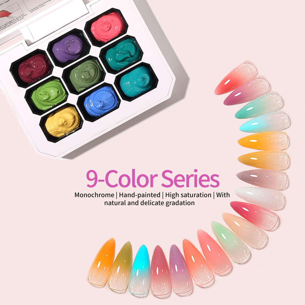 Ombre Gel Polish Nail Sponges for Ombre 9 Series Colorful Blush Effect Gradient painting gel ombre & pat paint for nails Multistyle French Manicure Nail Art DIY Home (A9, 1)