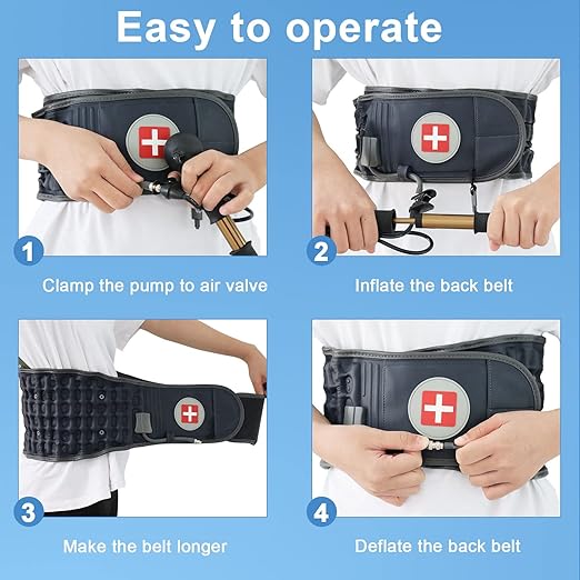 Back Pain Belt Inflatable Lumbar Support for Lower Back Pain Relief Decompression Belt Spinal Traction Device, One Size Fits 29-49 Waist