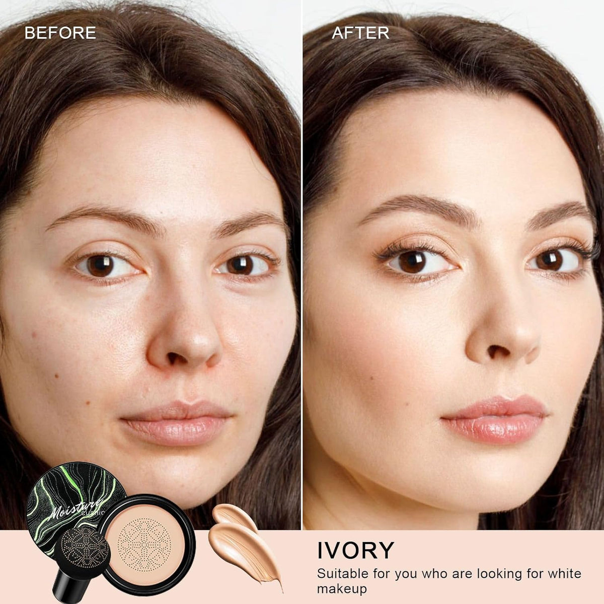 Mushroom Head Air Cushion CC Cream - BB Cream Face Makeup for Mature Skin, Moisturizing Cover Balm Foundation & Long-Lasting Color Correcting Concealer, Even Skin Tone for All Skin Types (Ivory)