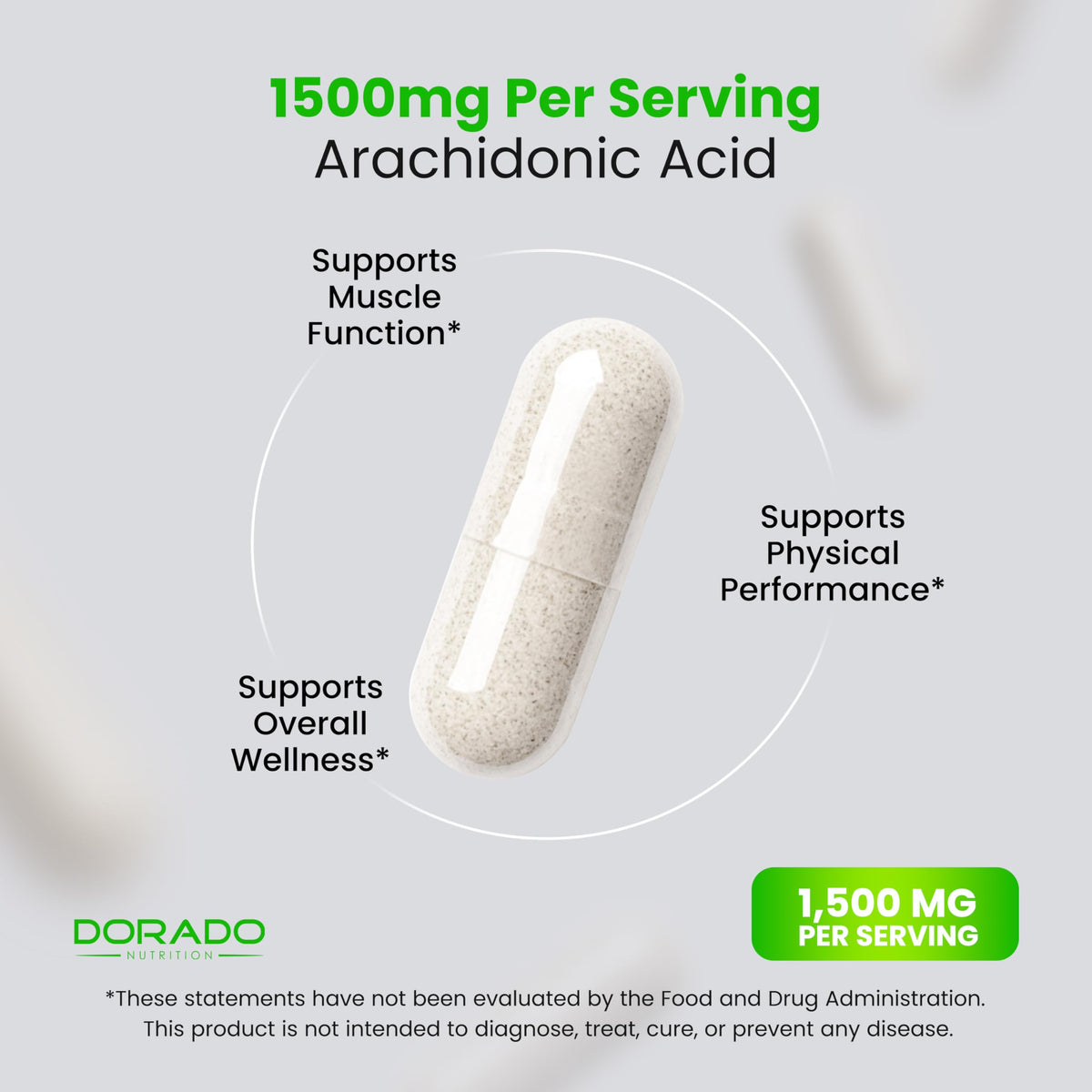 Arachidonic Acid Supplement 1500mg (150 Capsules) - Muscle and Strength Supplement for Muscle Mass & Recovery for Men & Women - Gluten Free & Non-GMO - 3rd Party Tested - (150 Capsules)