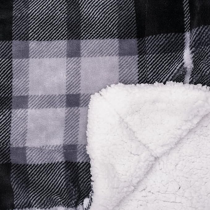 SOCHOW Sherpa Plaid Fleece Throw Blanket, Double-Sided Super Soft Luxurious Bedding Blanket 90 x 90 inches, Grey