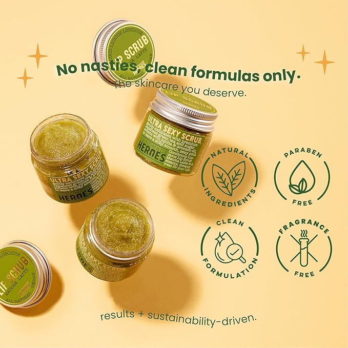 Handmade Heroes Plumping Bakuchiol Lip Mask and Green Tea Lip Scrub Bundle - Clean Sustainable Skincare Lip Exfoliator and Lip Treatment - Matcha Latte & Bakuchiol