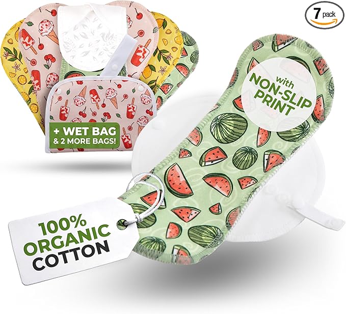 Non-Slip Reusable Panty Liners for Teen Girls (Small, 7-Pack); High-Temp Washable Organic Cotton Cloth Liners; Stay Fresh & Dry, Ultra-Thin, 100% Breathable, for Daily Vaginal Discharge Only (No PUL)