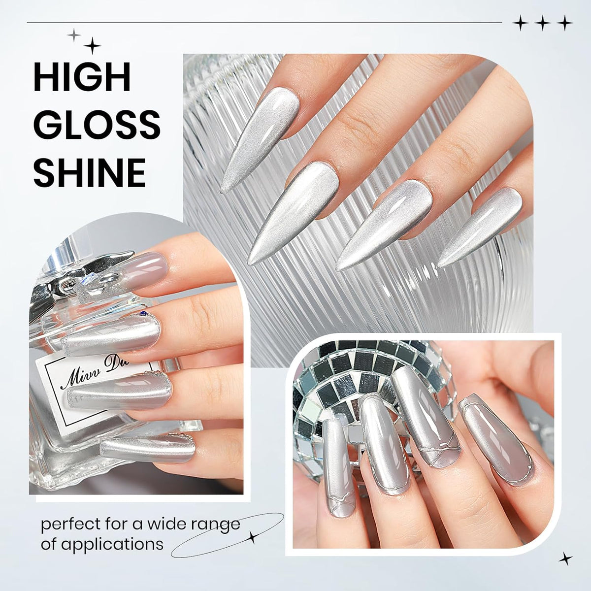 Silver Cat Eye Gel Nail Polish, Glitter Holographic Gel Polish with Magnet Moonlight Jelly Glass Magnetic Effect Soak Off U V Salon DIY at Home, 0.5 OZ