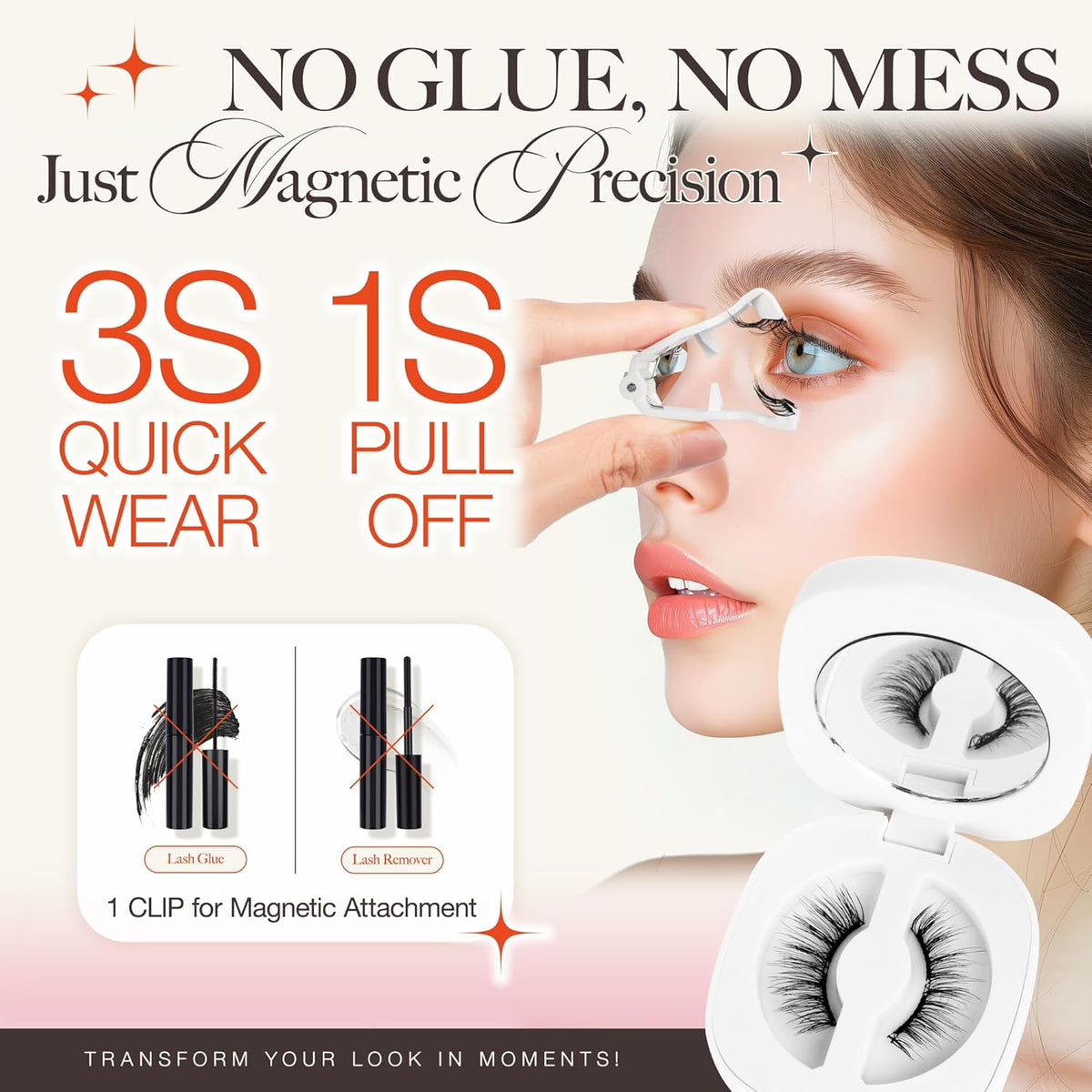 LASHVIEW Magnetic Eyelashes with Applicator,Reusable Soft Magnetic Eyelashes Natural Look, No Glue Needed RCM01-2