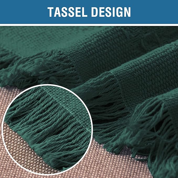 H.VERSAILTEX Cotton Sofa Covers Couch Cover Sofa Slipcover for Most Shape Sofas, Feature Thick Woven Jacquard Seamless with Tassels, Multi-Use Decorative for Couch (XX-Large: 91" x 134", Green)