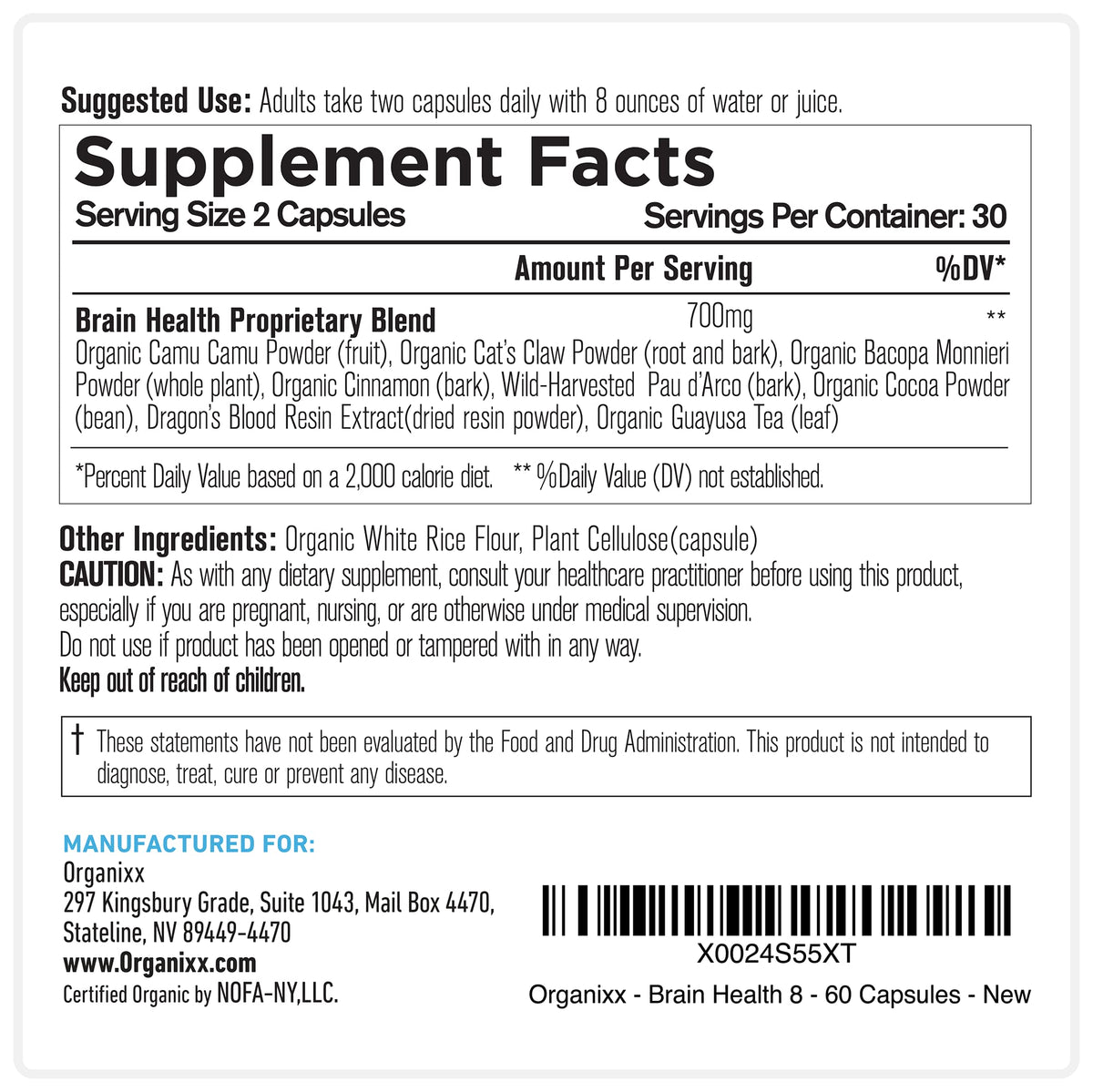 Organixx Ageless Brain Powerful Brain Health Supplement to Support Brain Function, Clarity, Focus, Re-Energize Brain Cells, Helps Promote a Balanced Mood, Gluten Free, Non GMO, 60 Vegetarian Capsules