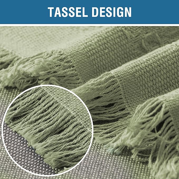 H.VERSAILTEX Cotton Sofa Covers Couch Cover Sofa Slipcover for Most Shape Sofas, Feature Thick Woven Jacquard Seamless with Tassels, Multi-Use Decorative for Couch (Large: 71" x 102", Sage)