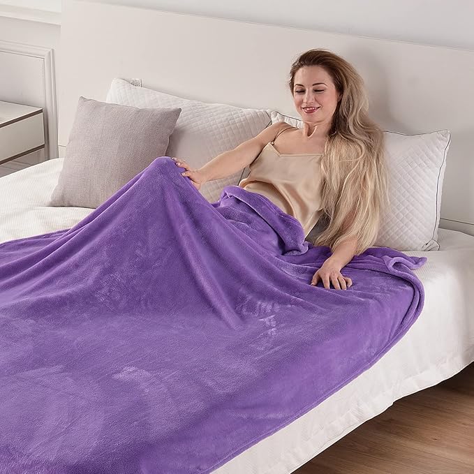 SOCHOW Flannel Fleece Blanket Luxury Twin XL Size, All Season Lightweight Super Soft Cozy Blanket for Bed or Couch, Purple, 66x90 inches
