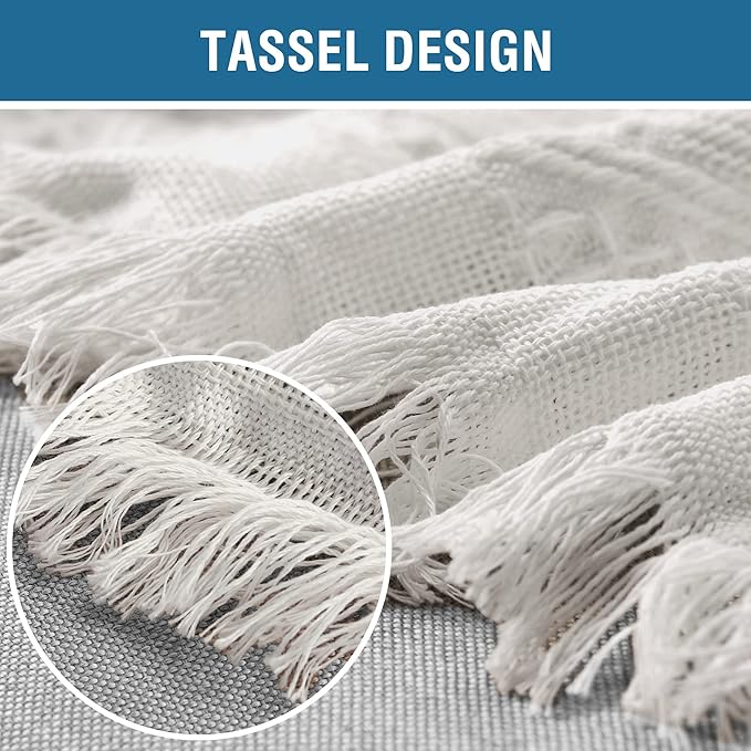 H.VERSAILTEX Cotton Sofa Covers Couch Cover Sofa Slipcover for Most Shape Sofas, Feature Thick Woven Jacquard Seamless with Tassels, Multi-Use Decorative for Couch (XX-Large: 91" x 134", White)