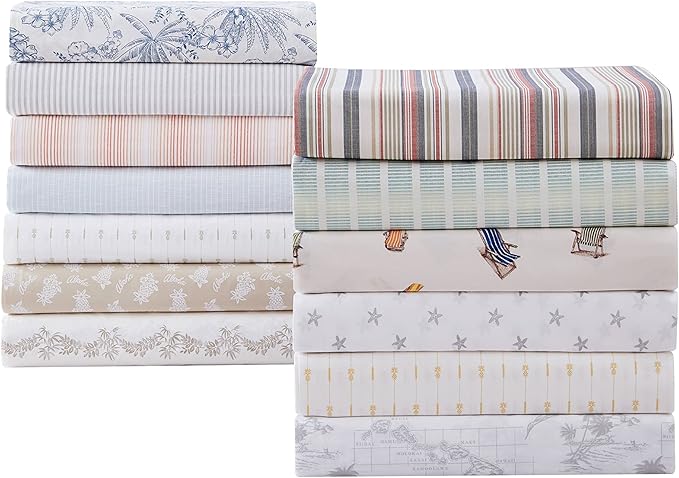 Tommy Bahama - King Sheets, Cotton Percale Bedding Set, Crisp & Cool, Stylish Bedding Set (Beach Chairs Multi, King)