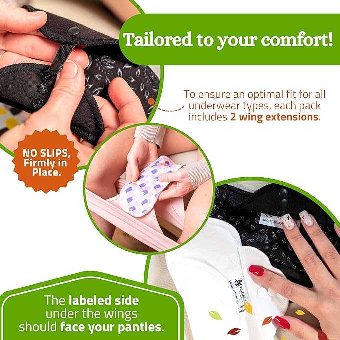 Non-Slip Organic Reusable Panty Liners for Women & Teens (Tanga, 7-Pack); High-Temp Washable Cotton Cloth Liners; Stay Fresh & Dry, for Daily Vaginal Discharge Only; 100% Breathable (no PUL/TPU)