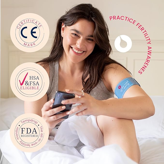 Tempdrop Fertility and Ovulation Digital Thermometer Tracker – Wearable Basal Body Temperature (BBT) Monitoring Sensor and Fertility Charting App Includes Comfortable Armband (S/M – 8.5-15.5 inch)