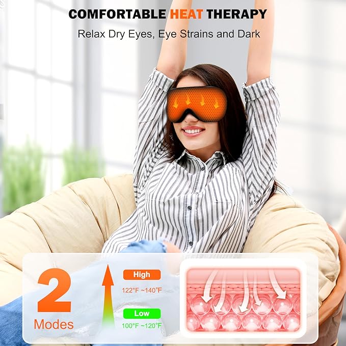 Sleep Eye Mask with Heat and Cooling for Dry Eyes Migraines, USB Electric Heated Eye Mask for Sleeping Meditation Travel Gifts for Women & Men (Black)