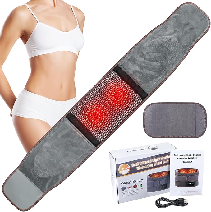 Cordless Heating Pad for Back, Lower Back Massager, Heated Back Brace with 3 Heating & Vibration Modes, Lumbar Support Belt for Men & Women
