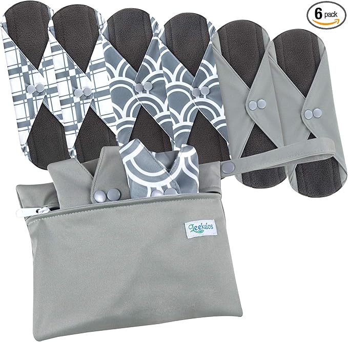 Leekalos Reusable Bamboo Menstrual Cloth Pads - Light Incontinence Pads - Pack of 6, 1 Cloth Mini Wet Bag