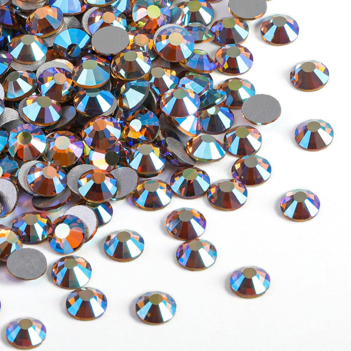 beadsland 2880pcs Flat Back Crystal Rhinestones Round Gems for Nail Art and Craft Glue Fix, Lt.Colorado Topaz AB,SS4,1.5-1.7mm