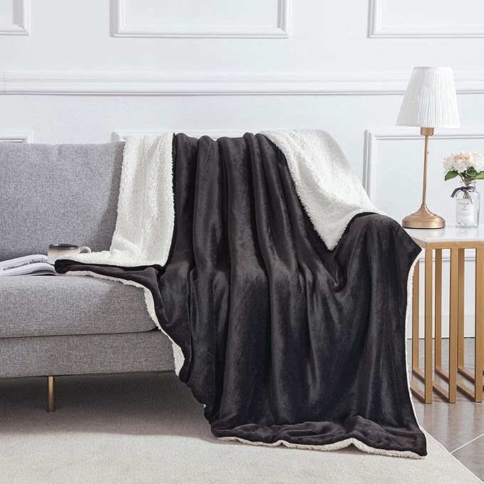 IR Imperial Rooms Black Sherpa Fleece Throw Blanket Twin Size for Bed - Wholesale Bulk Pack of 12 Sherpa Blankets - Soft Fluffy Throw Blankets for Hotels, Guest Bedroom, 60x80 Inches
