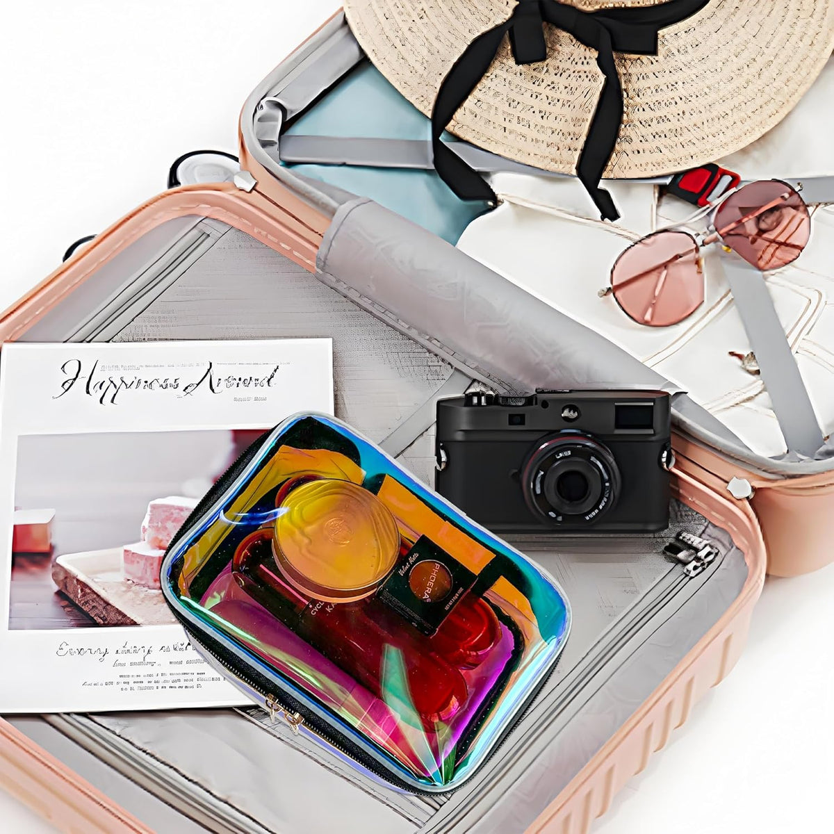 TPU Holographic Pink Makeup Bags Clear Travel Storage Bag Toiletry Pocket Portable Zippered Iridescent Pouch Waterproof Cosmetic Gift Bags for Women