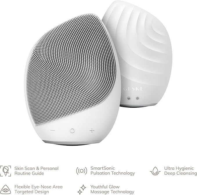 SmartAppGuided™ Sonic Facial Brush 5 in 1 | Vibrating Electric Facial Cleansing Brush | Soft Silicone Brush | Professional Facial Cleanser | Skin Cleanser & Exfoliator | Face Massager