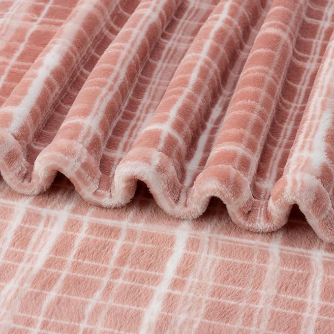 Berkshire Blanket-Classic Heavyweight Warm Soft Printed VelvetLoft® Plush Blanket, King Size Soft Fuzzy Blanket for Couch Sofa Bed, Watercolor Plaid Blush, 90in x 108in