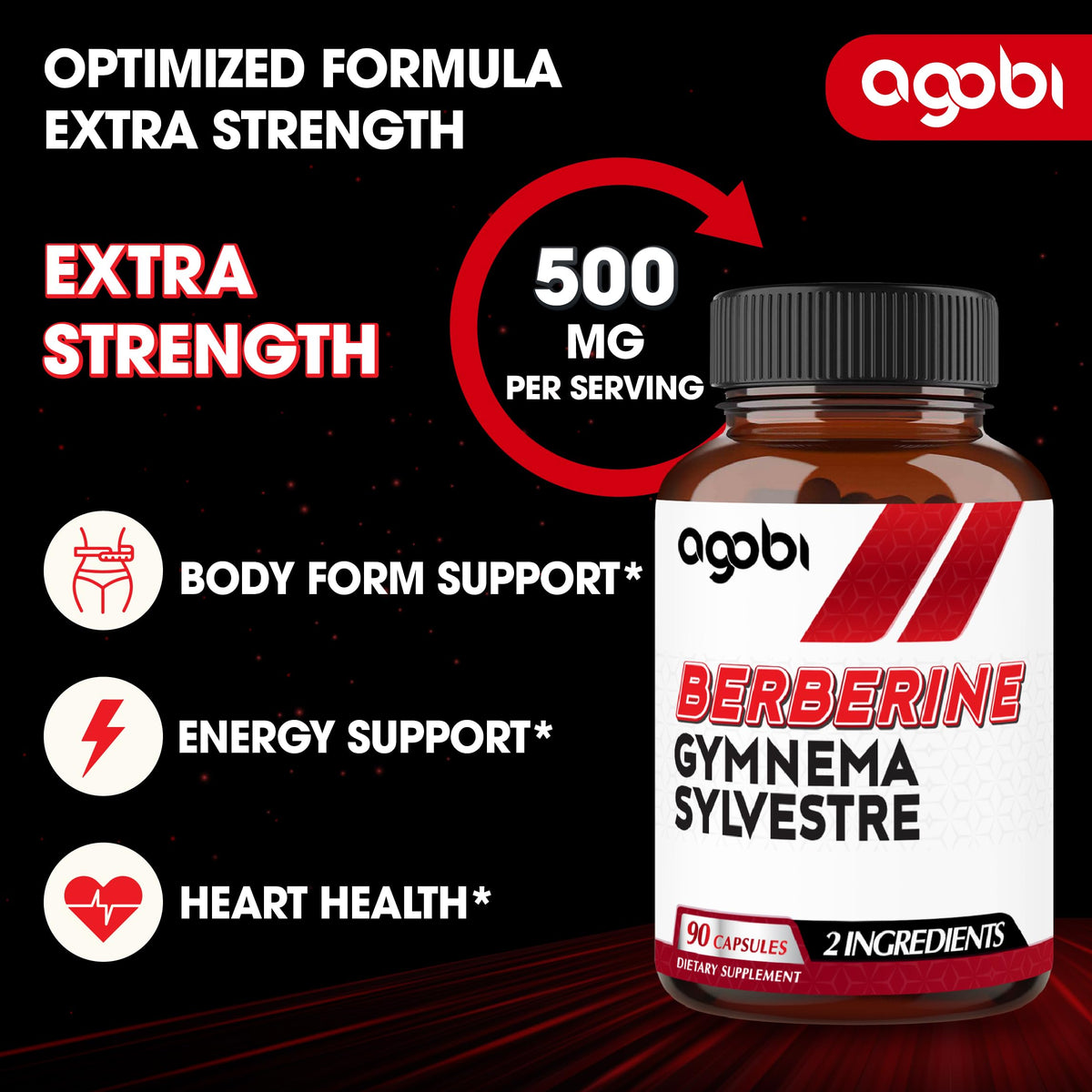 agobi Berberine Supplements 500mg with Gymnema Sylvestre - Super Concentrated Formula for Immune System, Circulation Health, Digestive & Energy Production - 90 Capsules