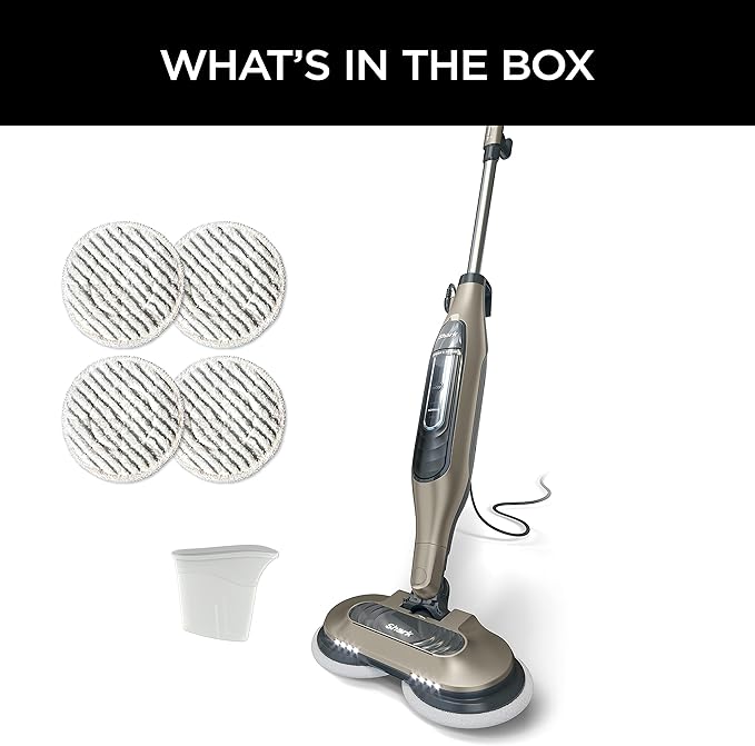 Shark S7001 Mop, Scrub & Sanitize at The Same Time, Designed for Hard Floors, with 4 Dirt Grip Soft Scrub Washable Pads, 3 Steam Modes & LED Headlights, Gold