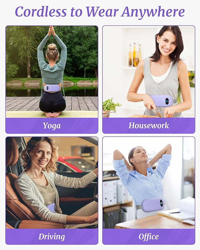 FSA HSA Eligible Portable Heating Pad for Cramps Upgrade Cordless Electric Period Fast Heating Pad for Back Pain Relief Menstrual Belt 6 Heat 6 Massage Modes Gift for Women Girls Her Girlfriend Purple