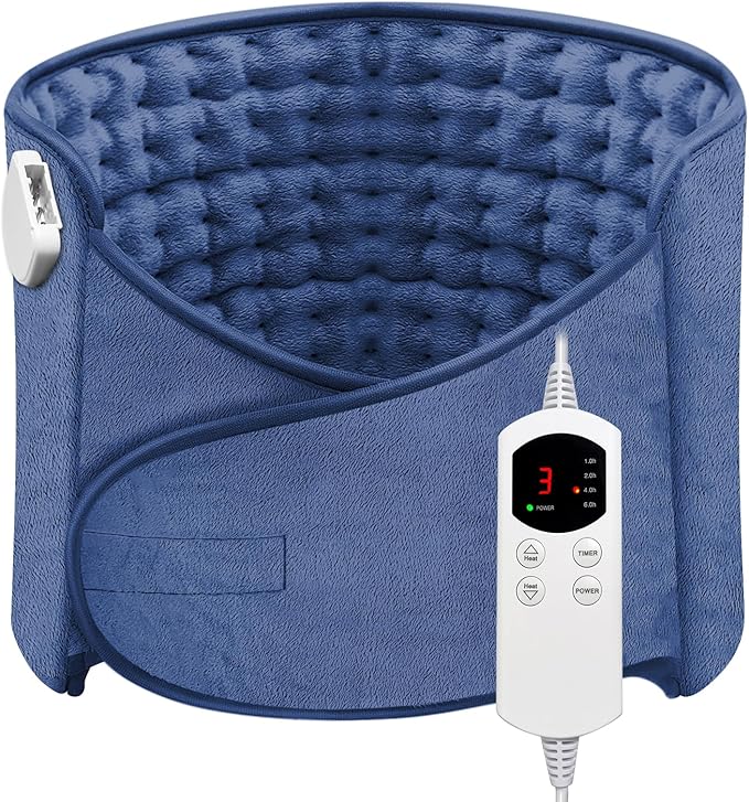 Heat Pad for Back Pain Relief Electric Heating Pads with 6 Temperatures Soft Detachable Heat Pad for Man Women (Navy)