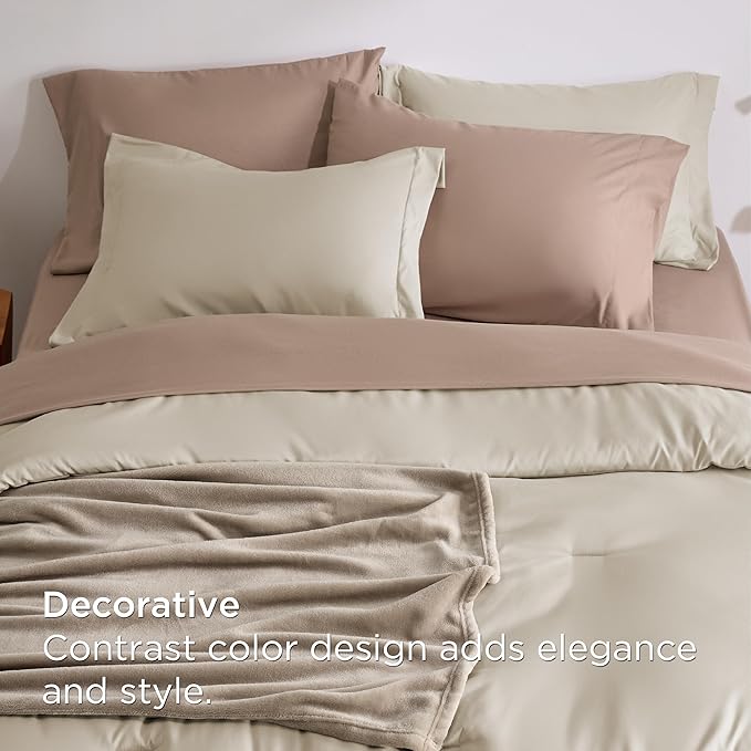Bedsure King Comforter Set Beige, 8 Pieces Prewashed King Size Bed in a Bag with Soft Fleece Bed Blanket, Down Alternative Bedding Set for All Seasons, Sheets, Pillowcases & Shams
