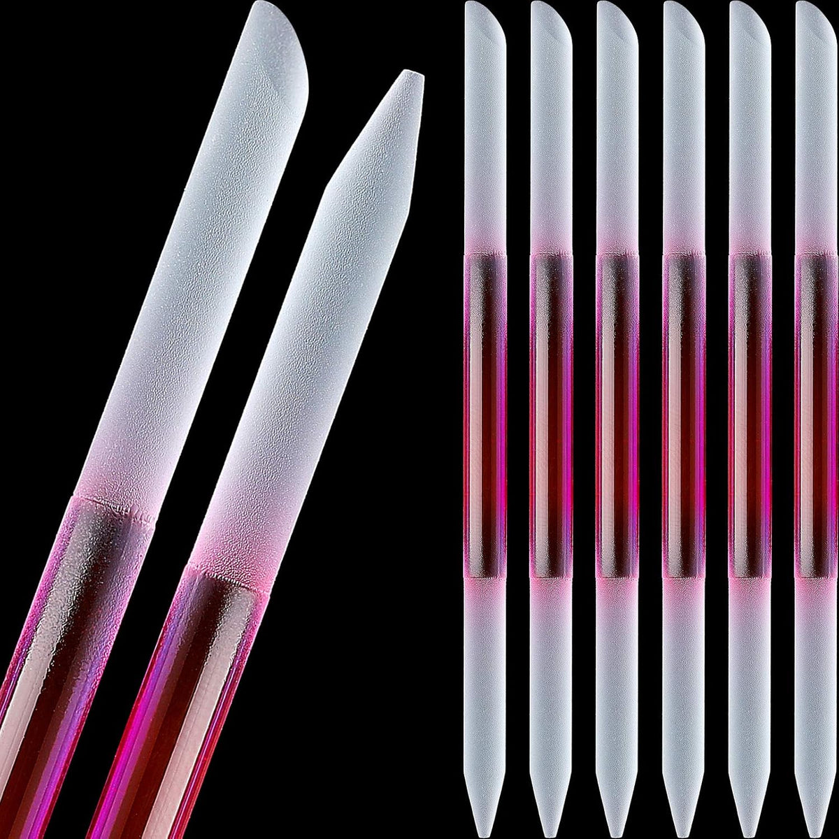 Maitys 6 Pieces Glass Cuticle Pusher Glass Cuticle Stick Set Double Sided Crystal Nail Files Precision Manicure Pedicure Pusher Tools(Pink)
