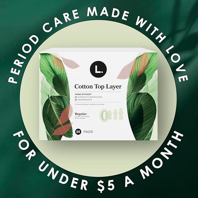 L. Ultra Thin Pads for Women, Overnight Absorbency, Organic Cotton Top Layer, Unscented Pads with Wings, 96 CT