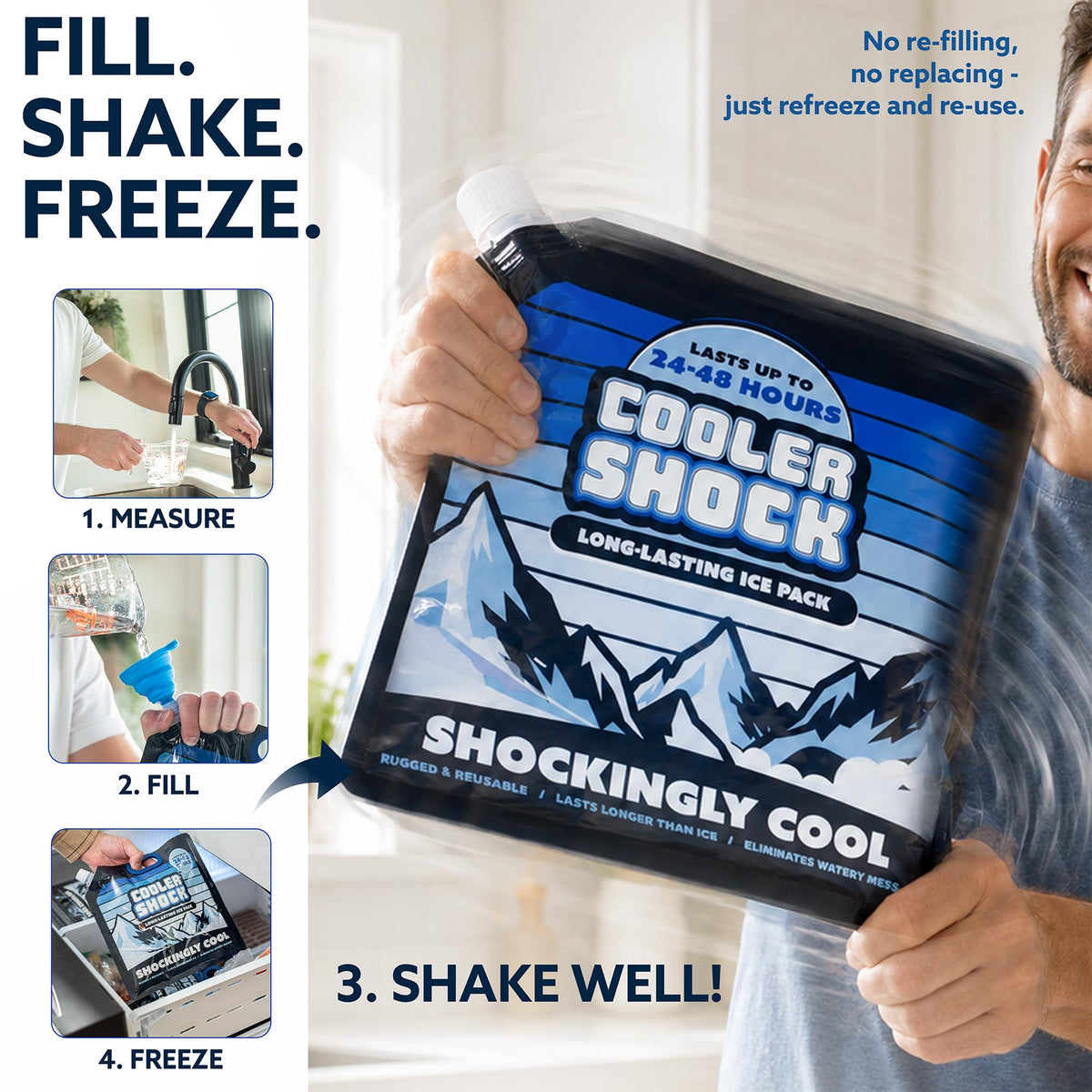 Cooler Shock Reusable Ice Packs for Coolers - 5 Ice Packs for Lunch Bags - Long-Lasting Cold Freezer Packs for Lunch Boxes - Cooler Accessories for School, Beach & Fishing - Camping Gifts