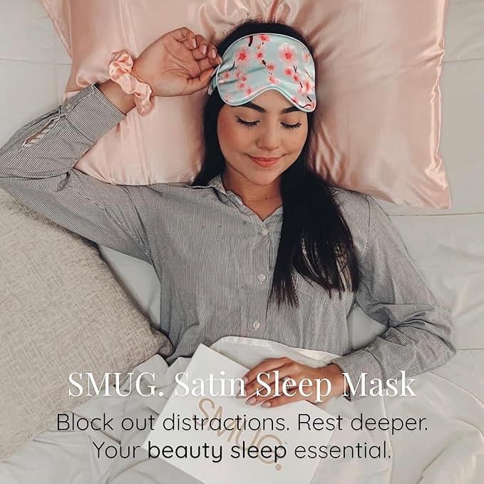 SMUG Satin Sleep Mask (3 Pack) Deep Dream Sleep Aid Eye Mask for Women & Men for Sleeping, Travel, Night Shift - Soft on Skin & Reduce Dark Circles - Eye Cover to Block Out Light - Cherry Blossom